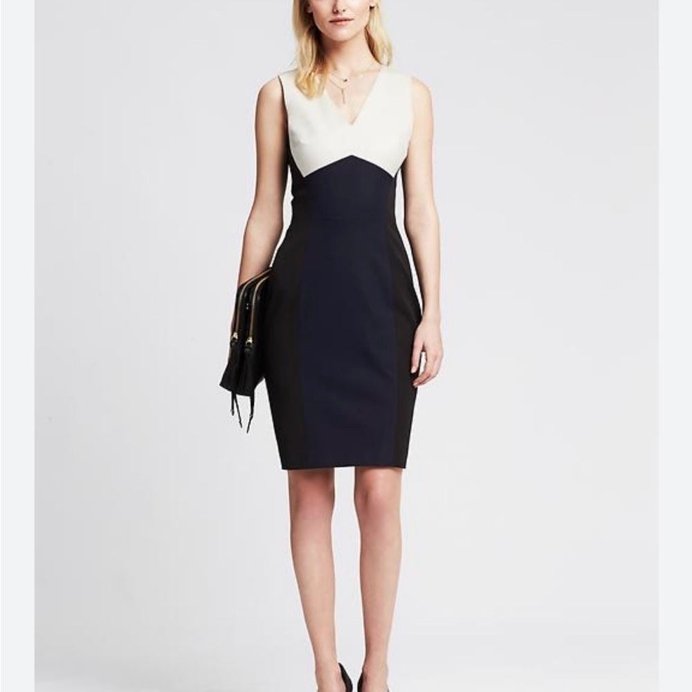 Banana Republic Colorblock Sheath Dress Open Back Navy Black White Petite 2P